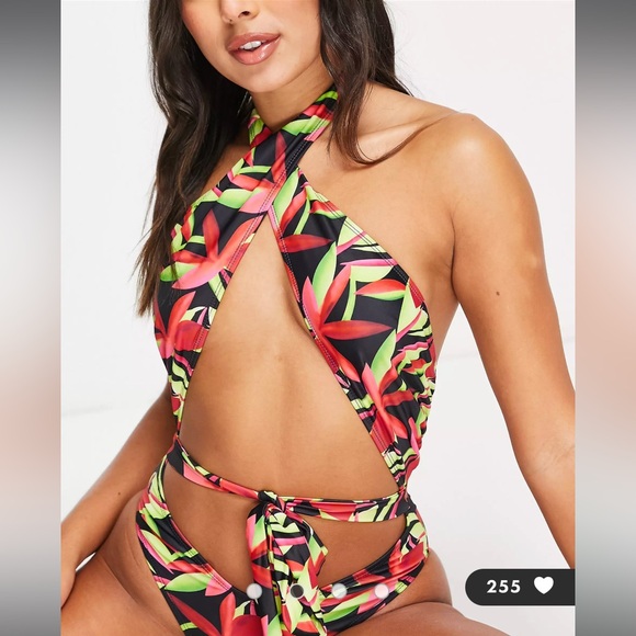NWT Public Desire floral palm print halter swimsuit - Picture 2 of 4